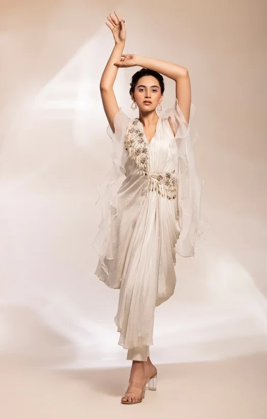 Drape tunic with trouser and stole